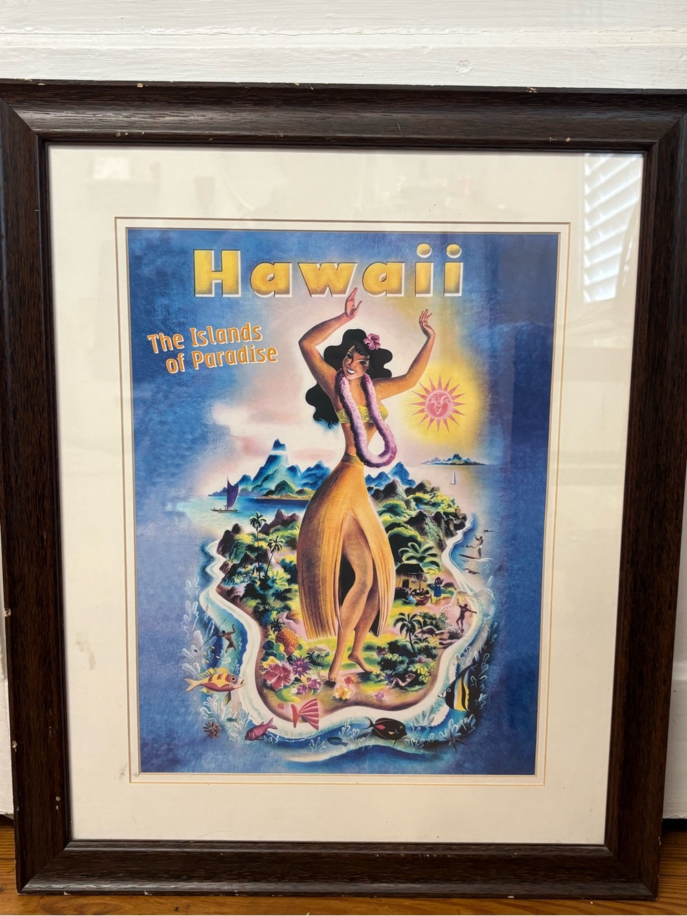 Vintage Hawaii Islands of Paradise Wall Art framed travel poster print Tropical